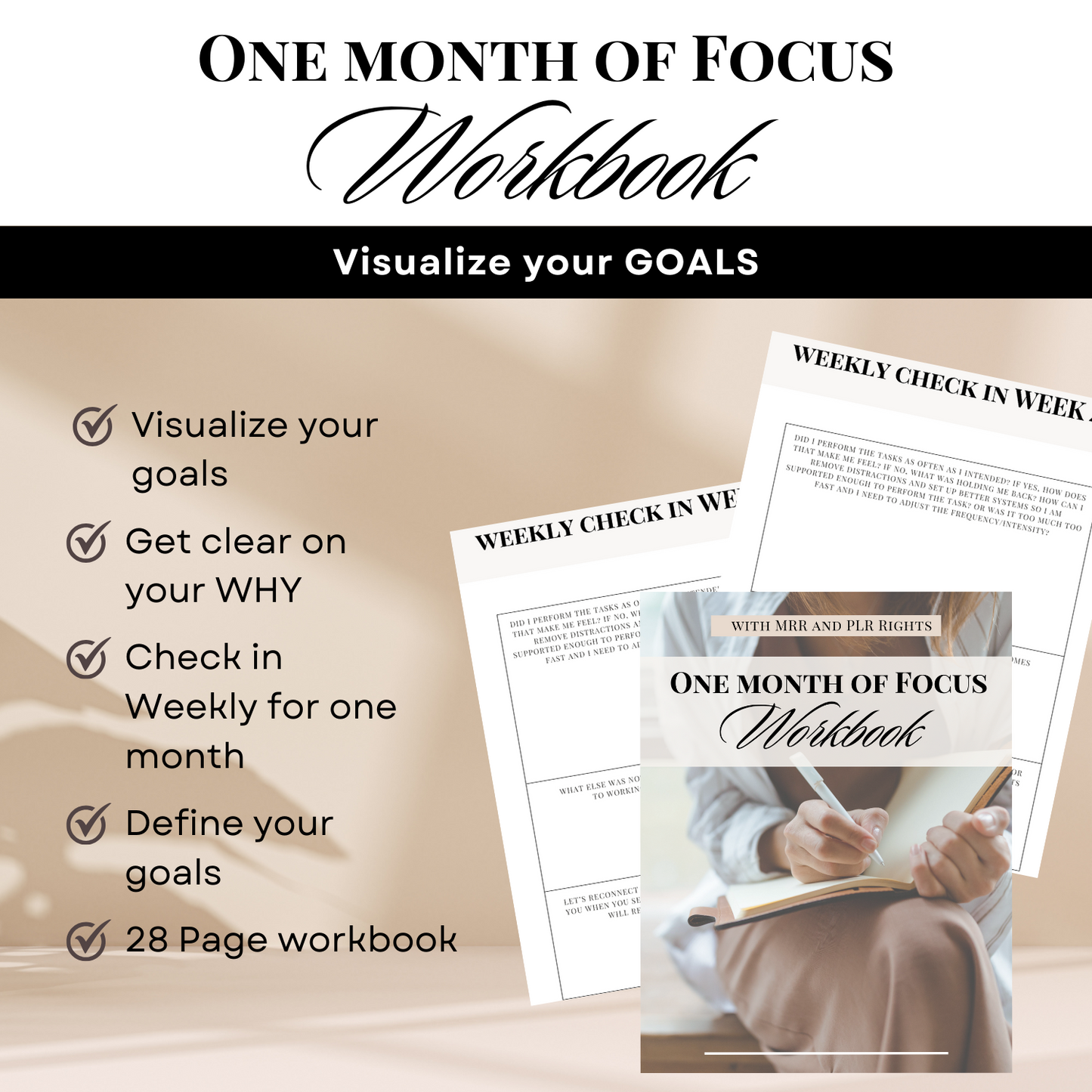 One month of focus workbook - Define & visualize your goals for one month | MRR + PLR rights