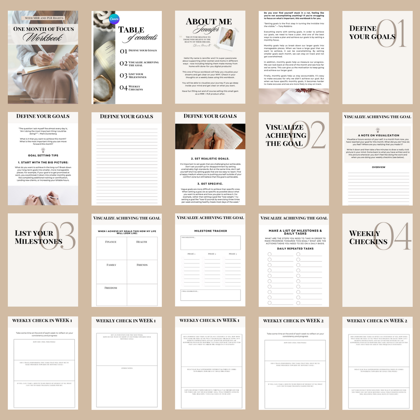 One month of focus workbook - Define & visualize your goals for one month | MRR + PLR rights