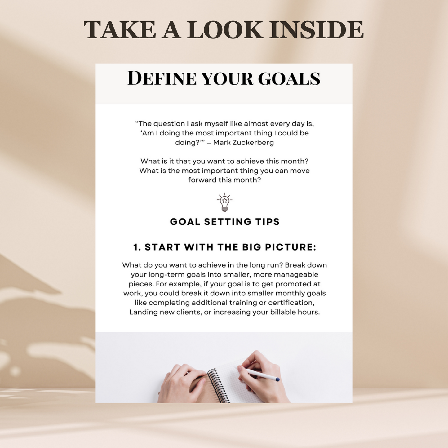 One month of focus workbook - Define & visualize your goals for one month | MRR + PLR rights