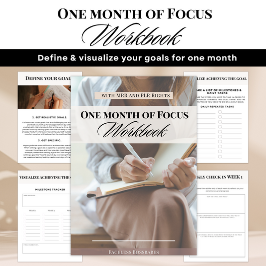 One month of focus workbook - Define & visualize your goals for one month | MRR + PLR rights