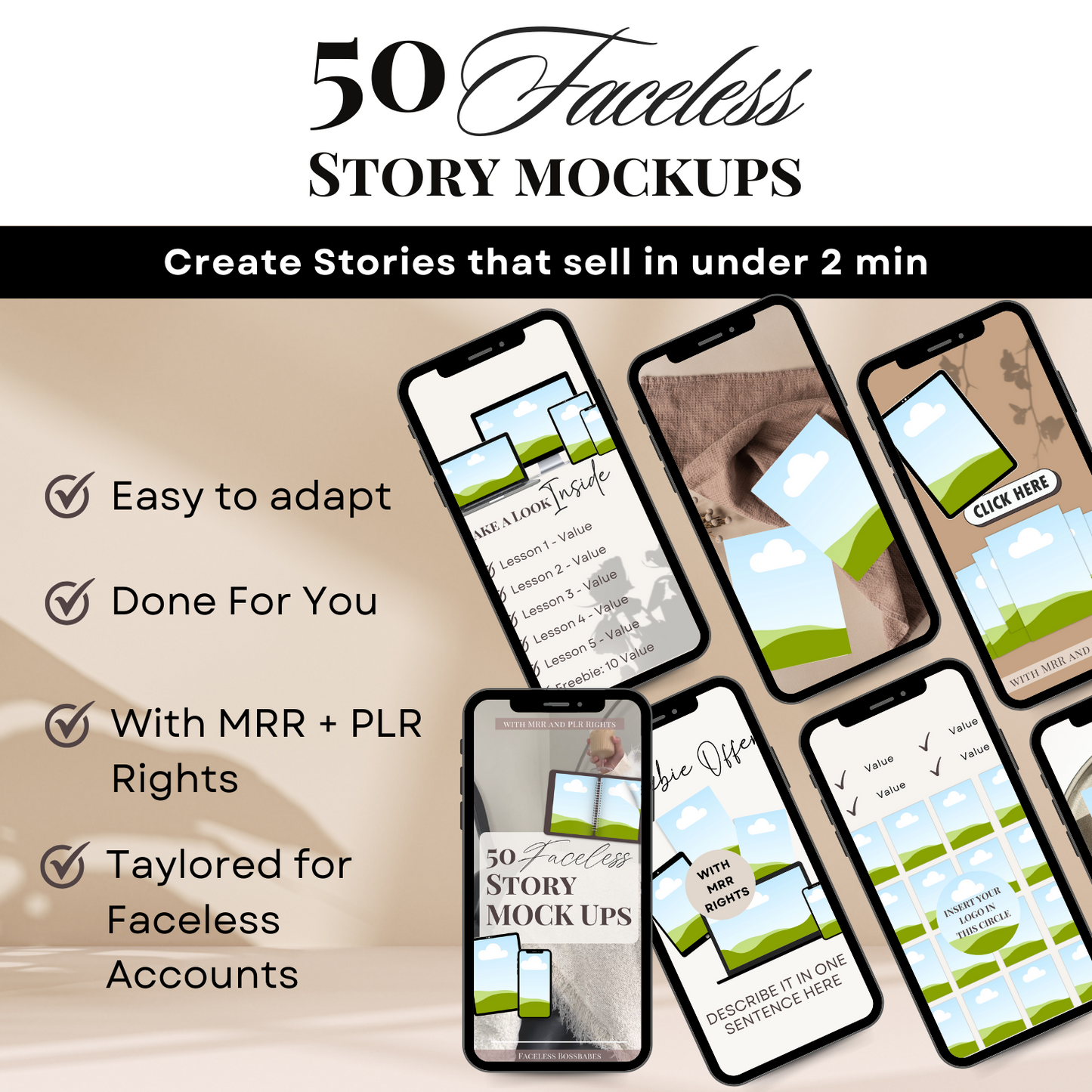 50 gesichtslose Story-MockUps | MRR + PLR-Rechte