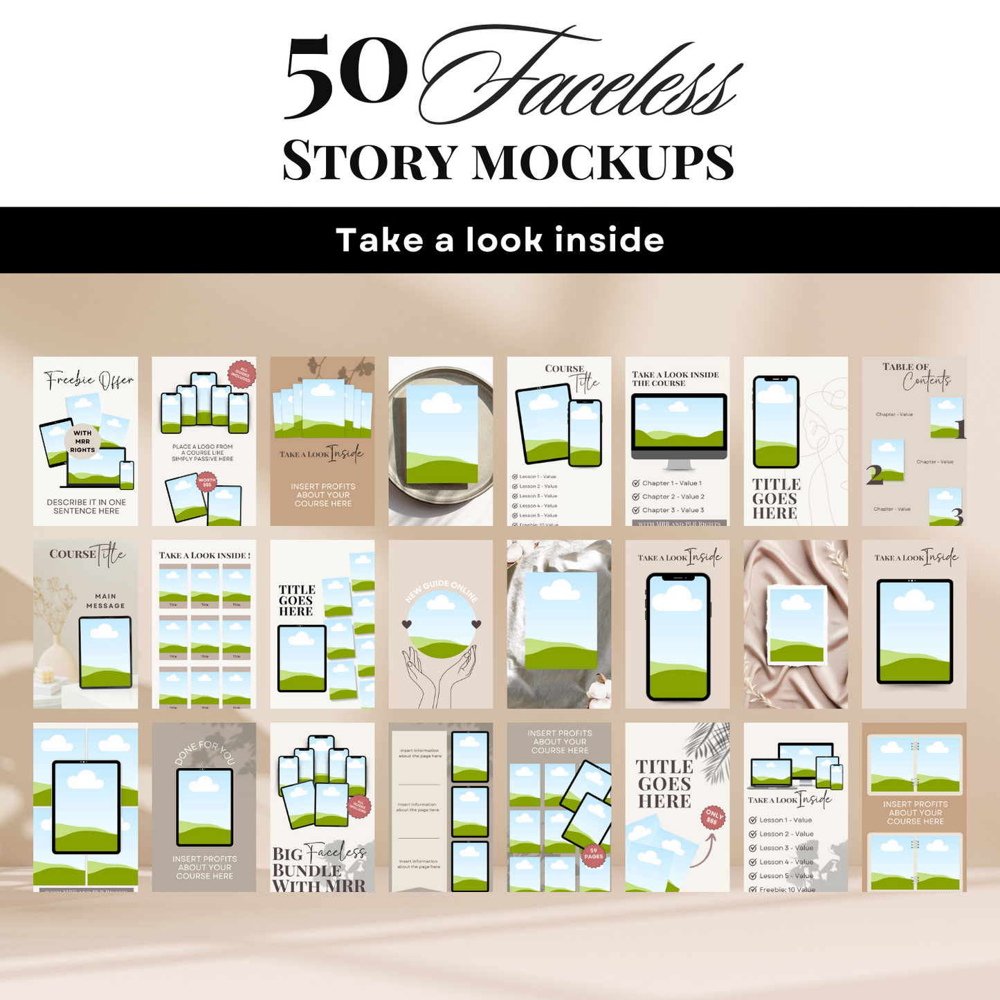 50 gesichtslose Story-MockUps | MRR + PLR-Rechte