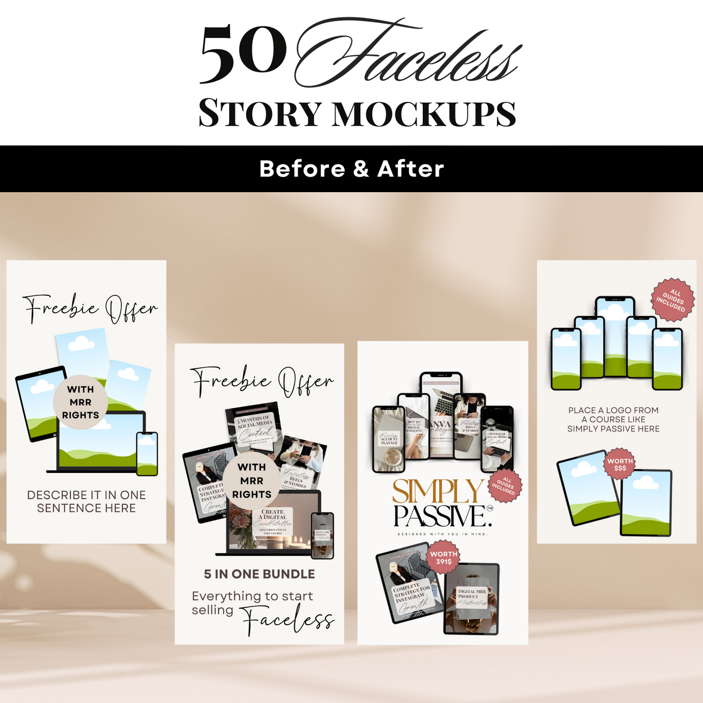 50 gesichtslose Story-MockUps | MRR + PLR-Rechte