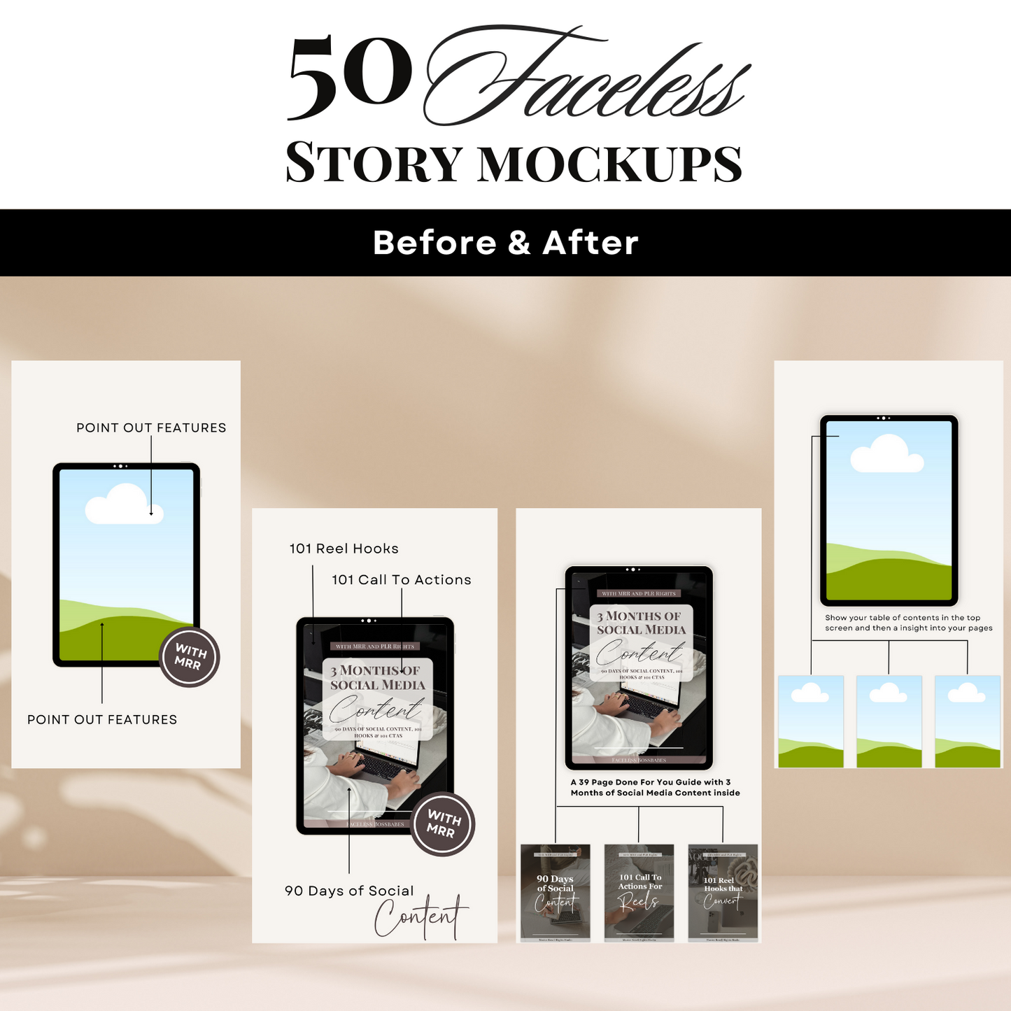 50 Faceless Story Vorlagen & MockUps | MRR + PLR Rechte