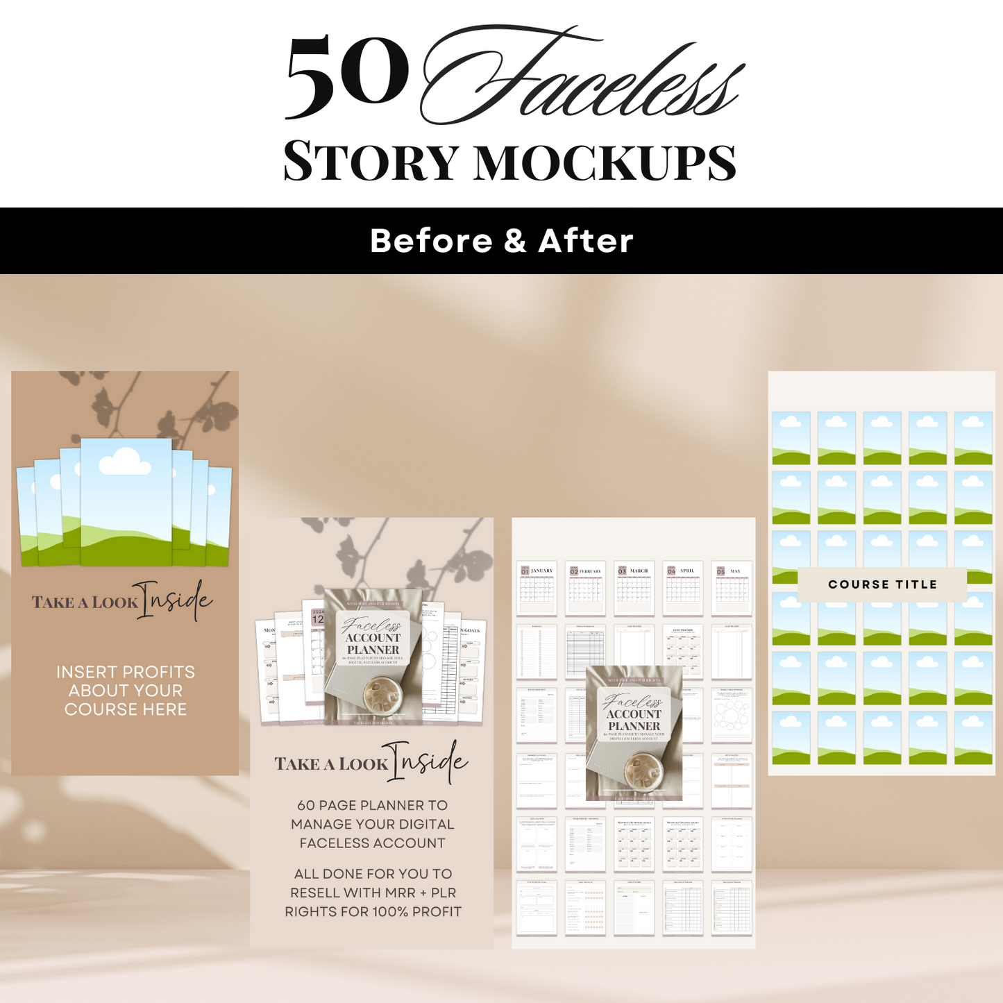 50 gesichtslose Story-MockUps | MRR + PLR-Rechte